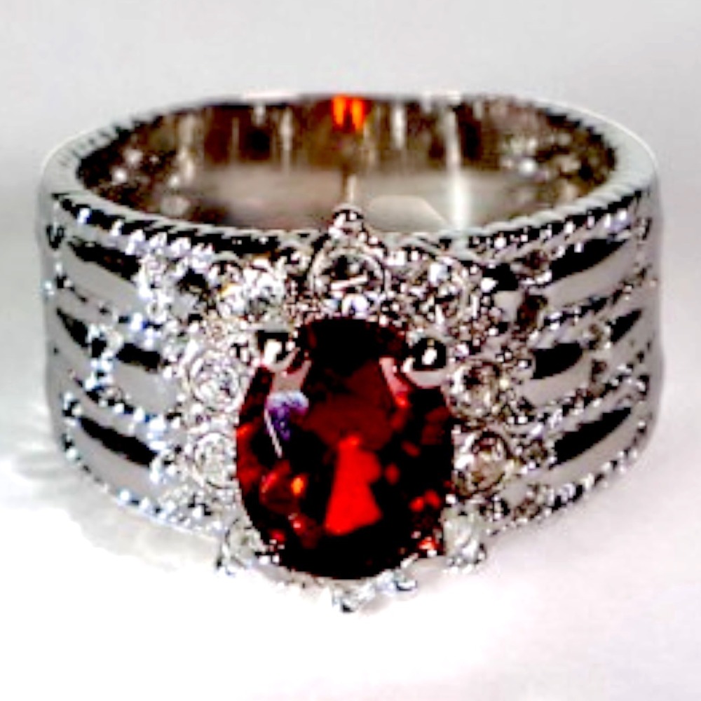 Swarovski Crystal Red Oval Statement Ring Sterling Silver Overlay Size 8 New